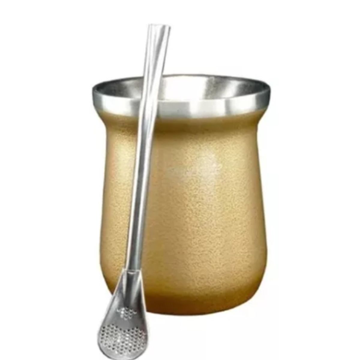 GENERICO - Mate Con Bombilla Anýmate Premium Matero Metalizado Dorado 236 ML.