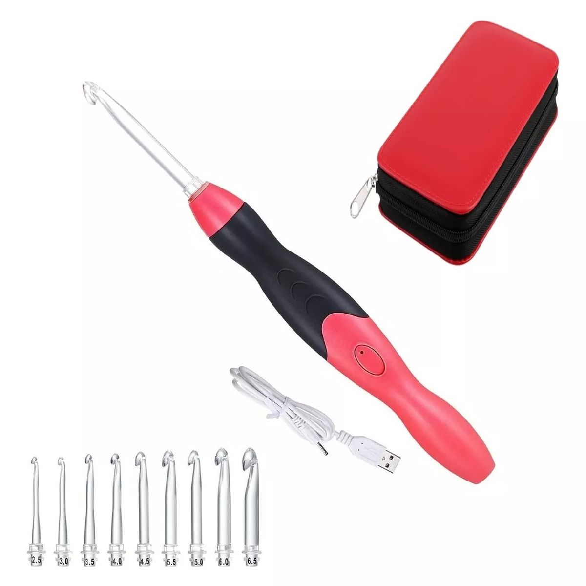 GENERICO - Set De Crochet Con Luz Led 9 Cabezales Recargable Por Usb