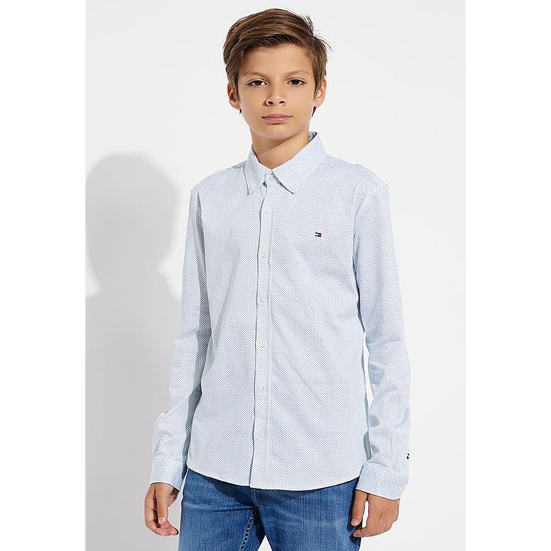TOMMY HILFIGER - Camisa Mini Print Regular Fit Celeste Tommy Hilfiger