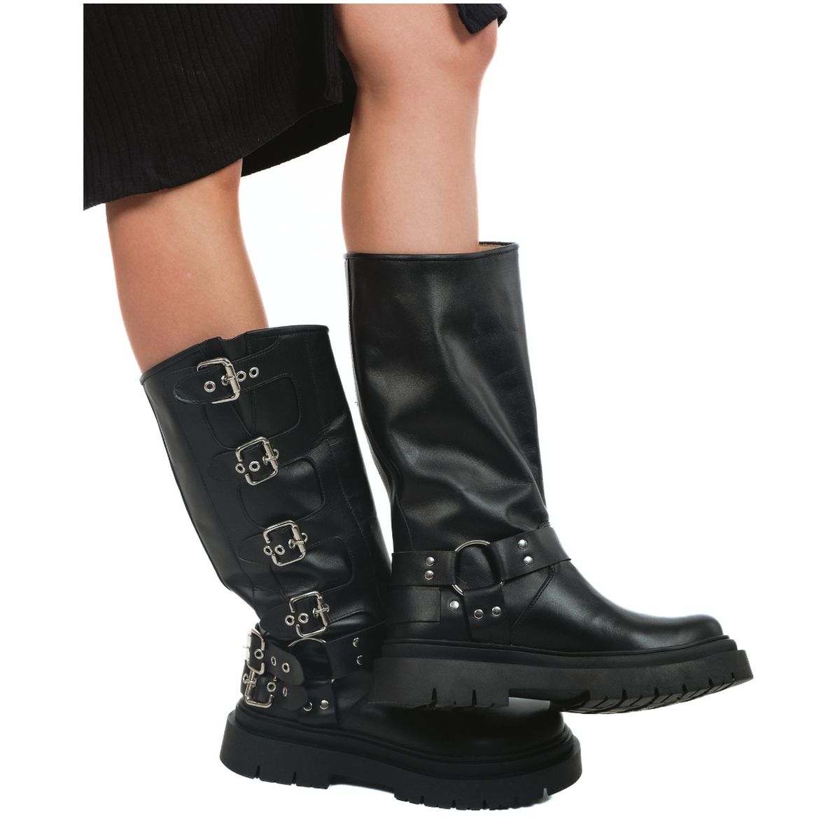 VANESSA GIL - BOTA DE CUERO BIKER NEGRA