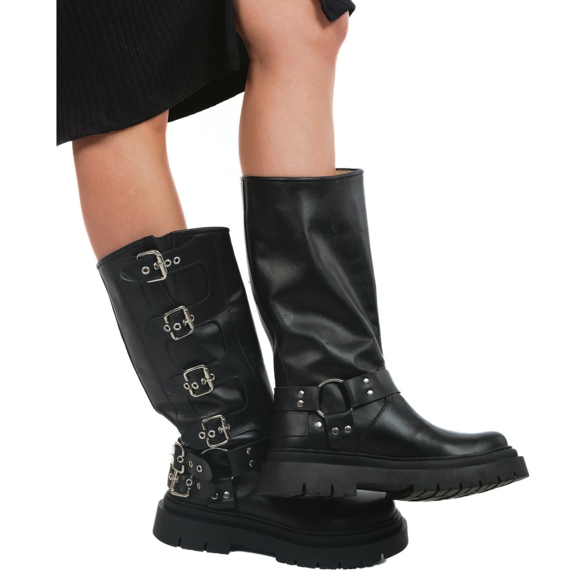 VANESSA GIL - BOTA DE CUERO BIKER NEGRA