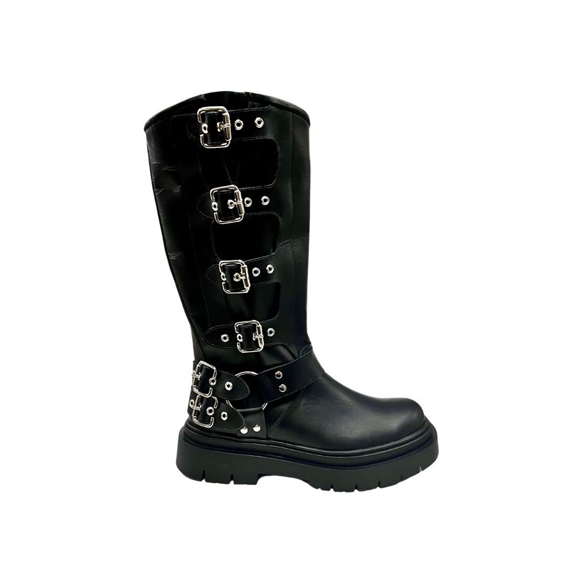 VANESSA GIL - BOTA DE CUERO BIKER NEGRA