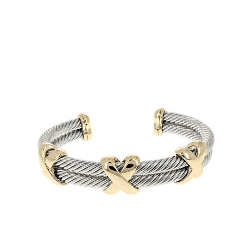 VANE COLLECTION - Pulsera esclava mujer fina abierta dos tonos baño de oro