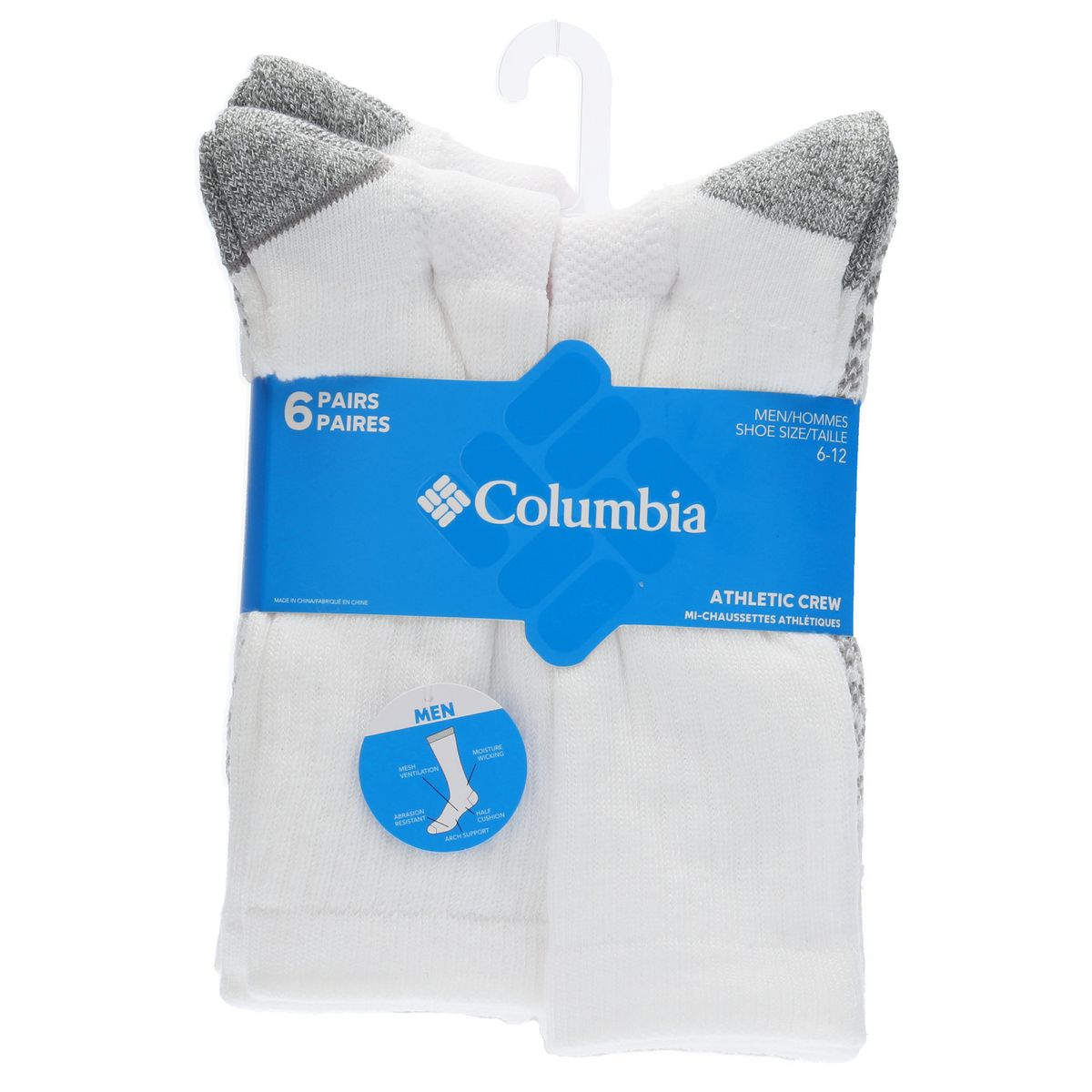 COLUMBIA - Pack 6 Calcetines Pique Hombre Blanco COLUMBIA