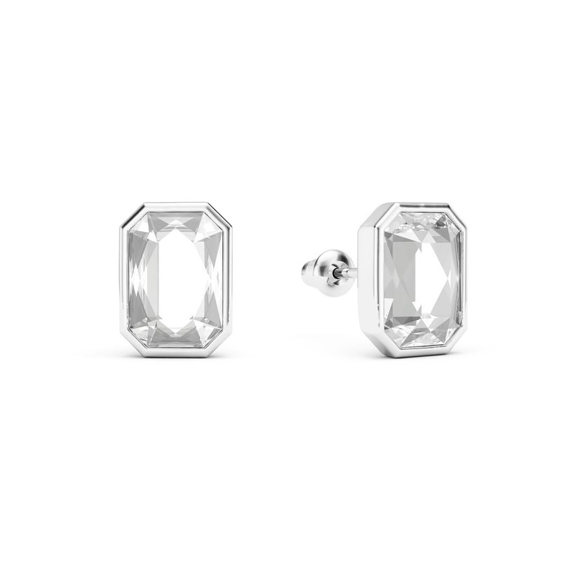 BLOOM CRYSTAL - Aros Octagon con cristal Transparente baño de plata en rodio