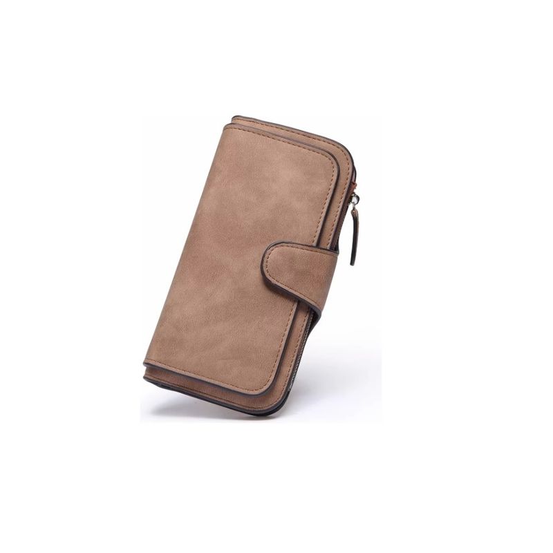 GENERICO - Billetera Monedero Larga Para Mujer De Cuero Pu Cartera Café