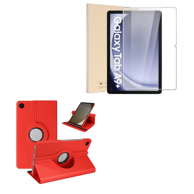 JOIGO - Funda Giratoria 360 Para Samsung A9+ Plus Rojo Lamina Vidrio