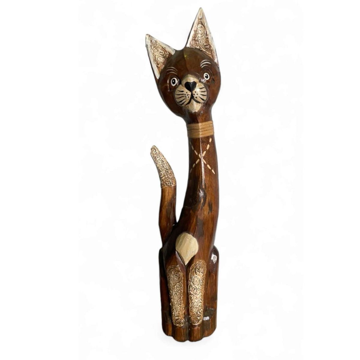 HOME ESSENTIALS - Gato madera artesanal 60 cm café