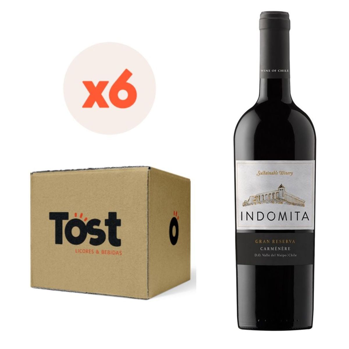 INDOMITA - 6x Vino Indómita Gran Reserva Carmenere 750cc