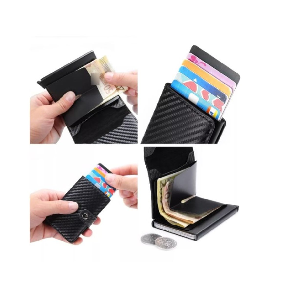 GENERICO - Billetera Tarjetero Cuero Minimalista Hombre Mujer  Rfid Negro