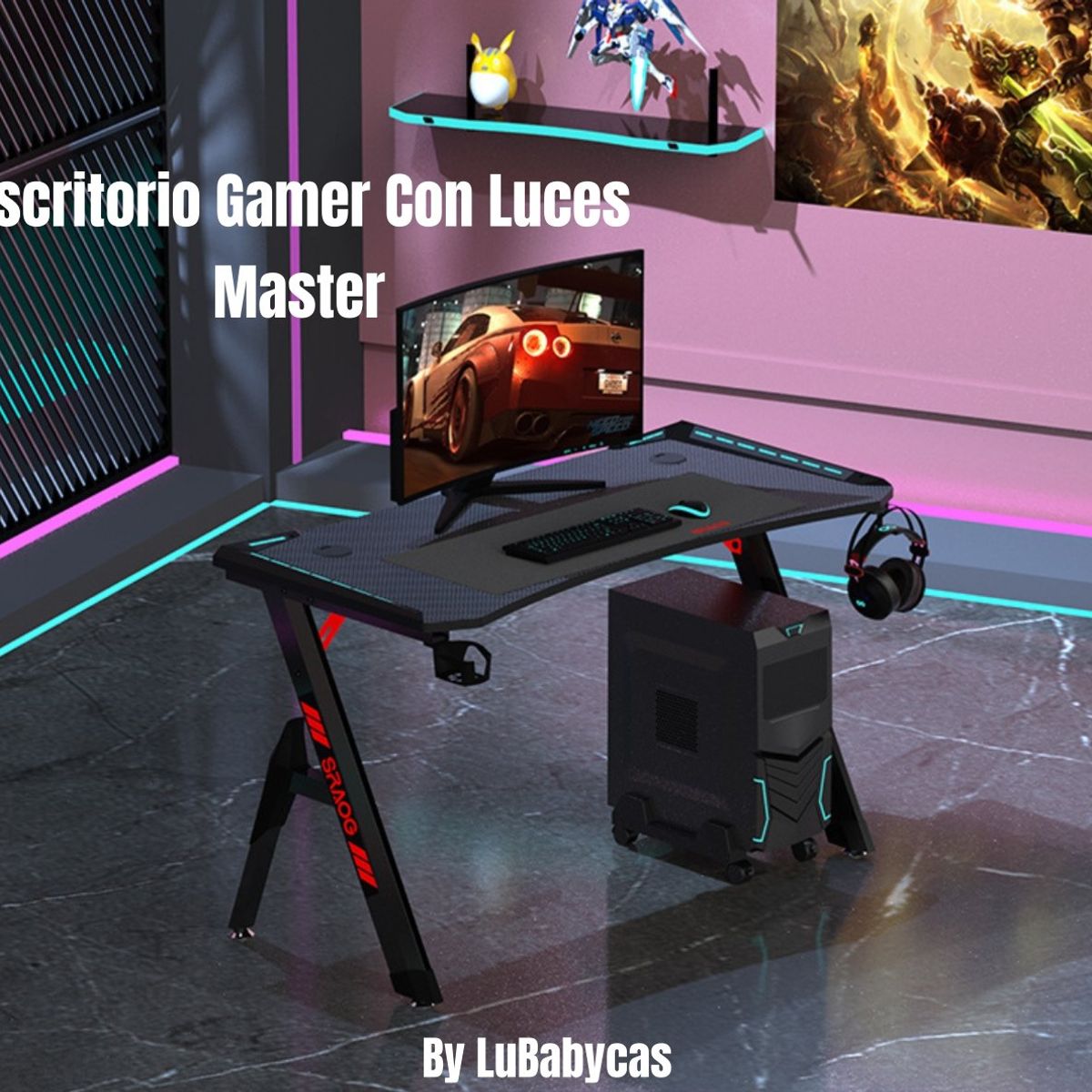 LUBABYCAS - Escritorio Gamer Con Luces 120x60x73cm Negro By LuBabycas