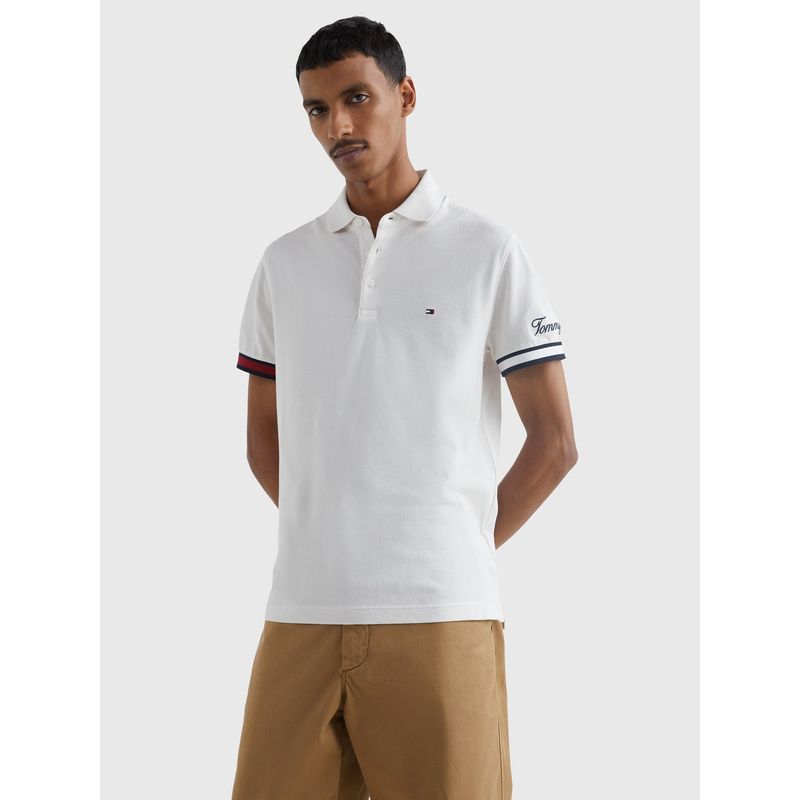 TOMMY HILFIGER - Polo Flag Logo Slim Fit Blanco Tommy Hilfiger_.