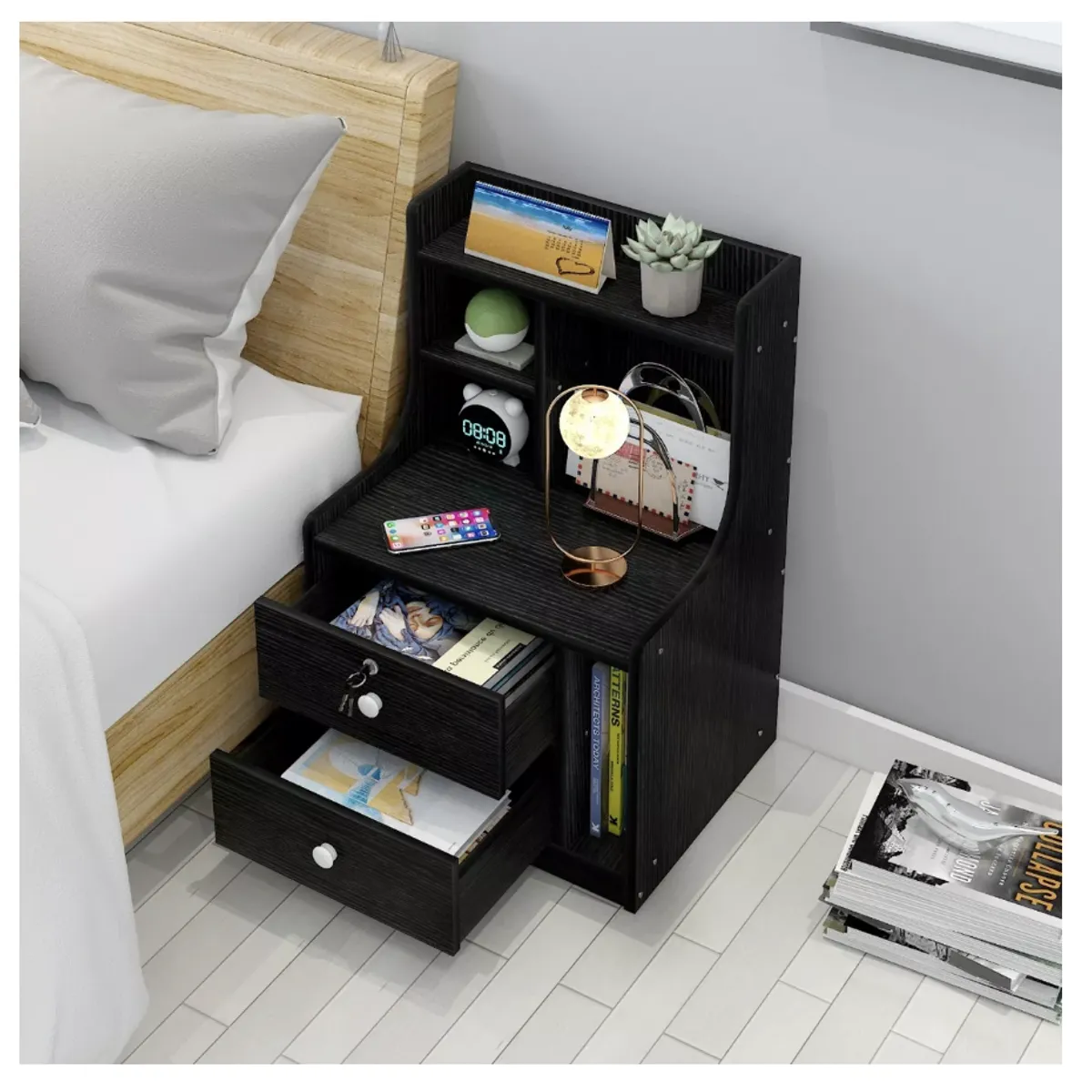 HOMER DESIGN - Velador Multicajones Cajones Bicolor Homer Design 30x42x70cm