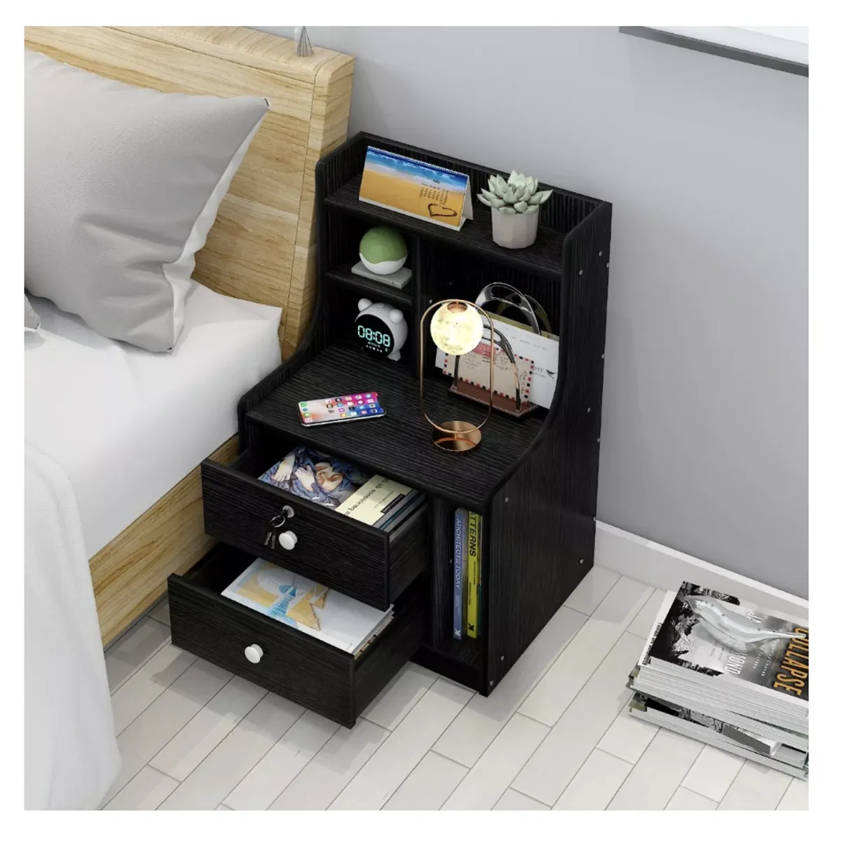 HOMER DESIGN - Velador Multicajones Cajones Bicolor Homer Design 30x42x70cm