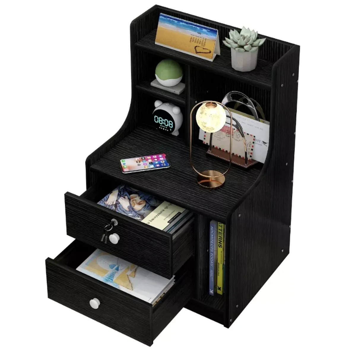 HOMER DESIGN - Velador Multicajones Cajones Bicolor Homer Design 30x42x70cm