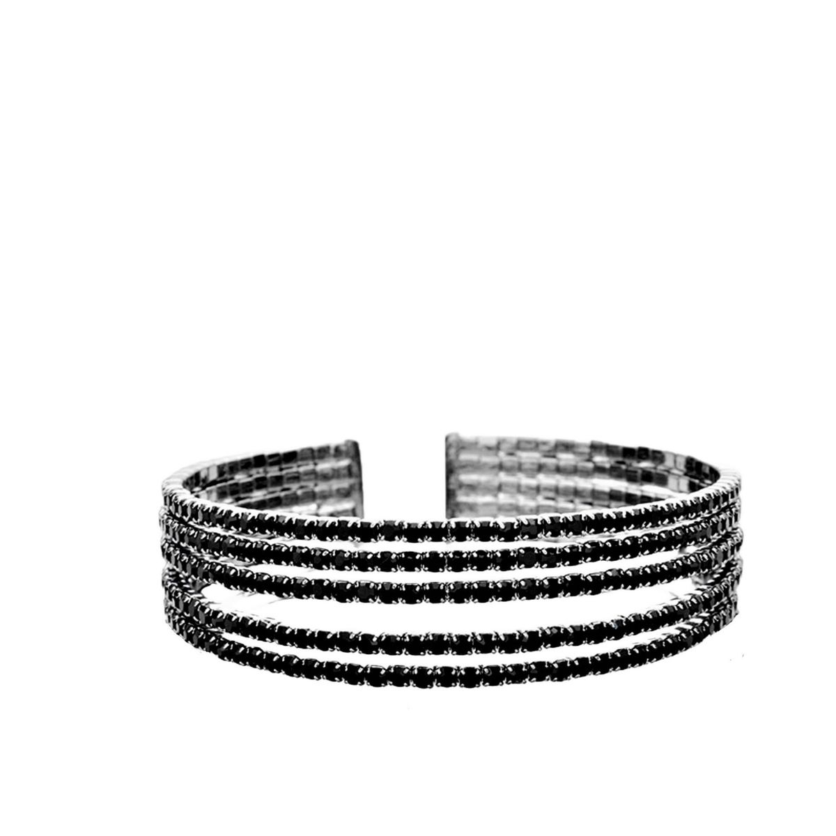 VANE COLLECTION - Pulsera esclava mujer fina abierta liviana circones en negro