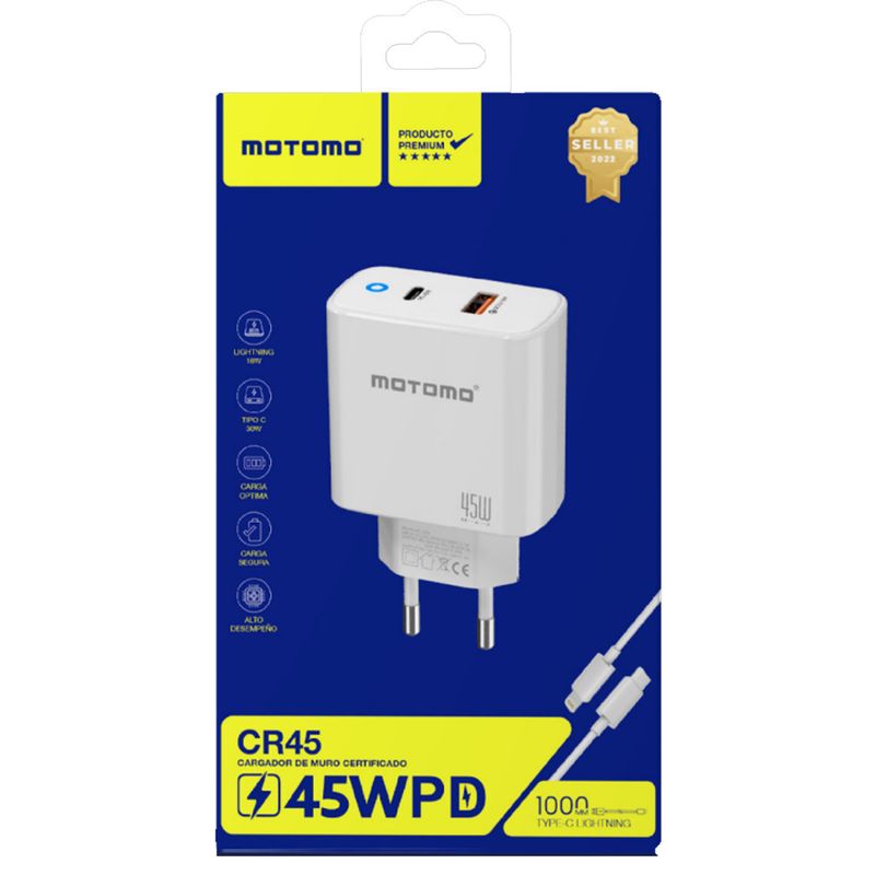 MOTOMO - Cargador Lightning 45W Certificado Motomo