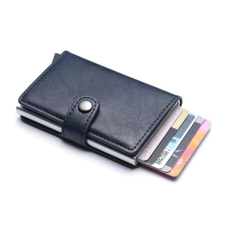 GENERICO - Billetera Tarjetero Cuero Pu Minimalista Hombre Mujer Rfid Azul
