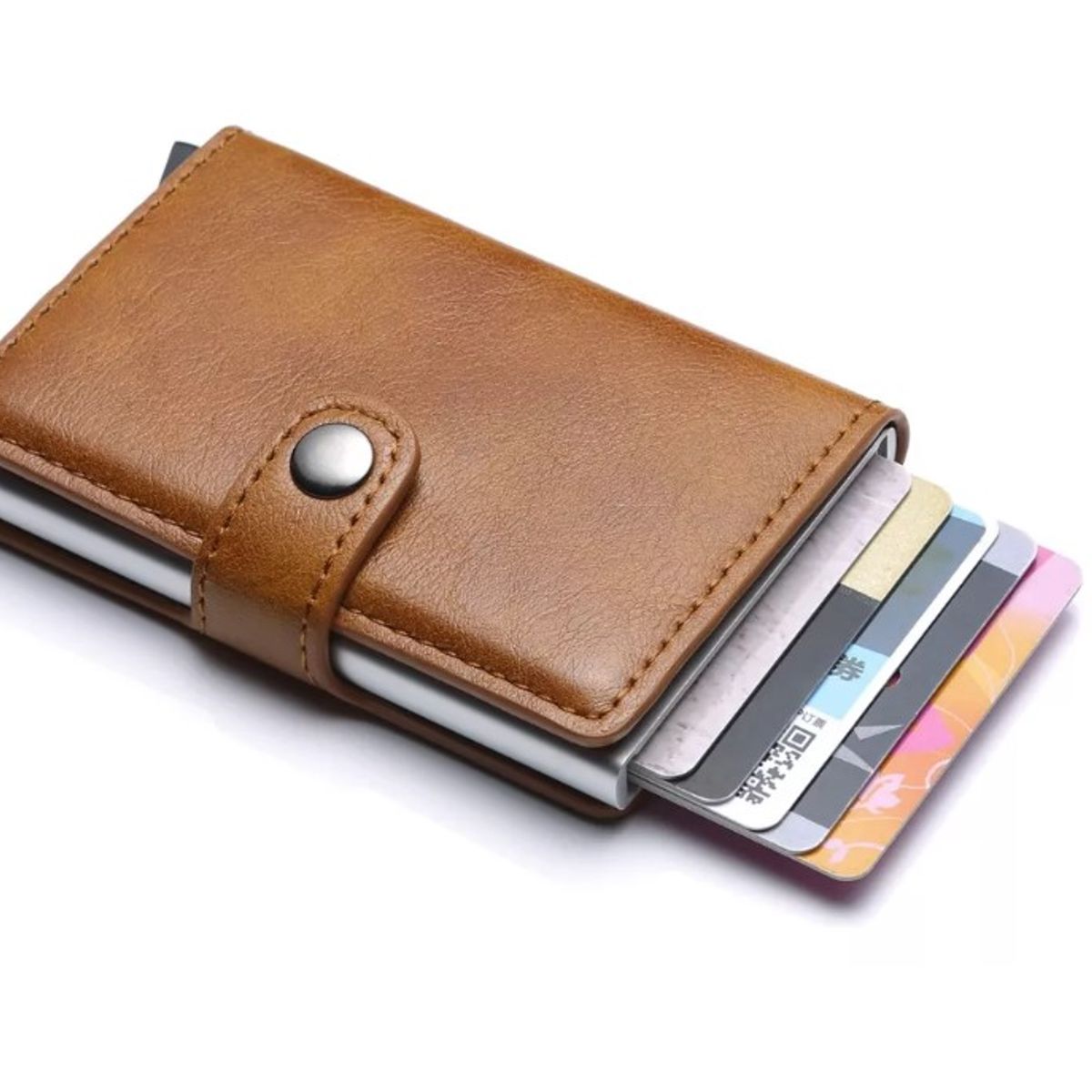 GENERICO - Billetera Tarjetero Cuero Pu Minimalista Hombre Mujer Rfid Café