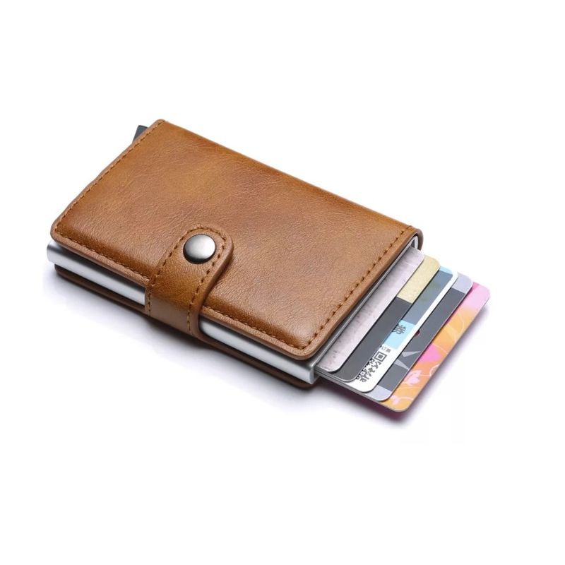 GENERICO - Billetera Tarjetero Cuero Pu Minimalista Hombre Mujer Rfid Café