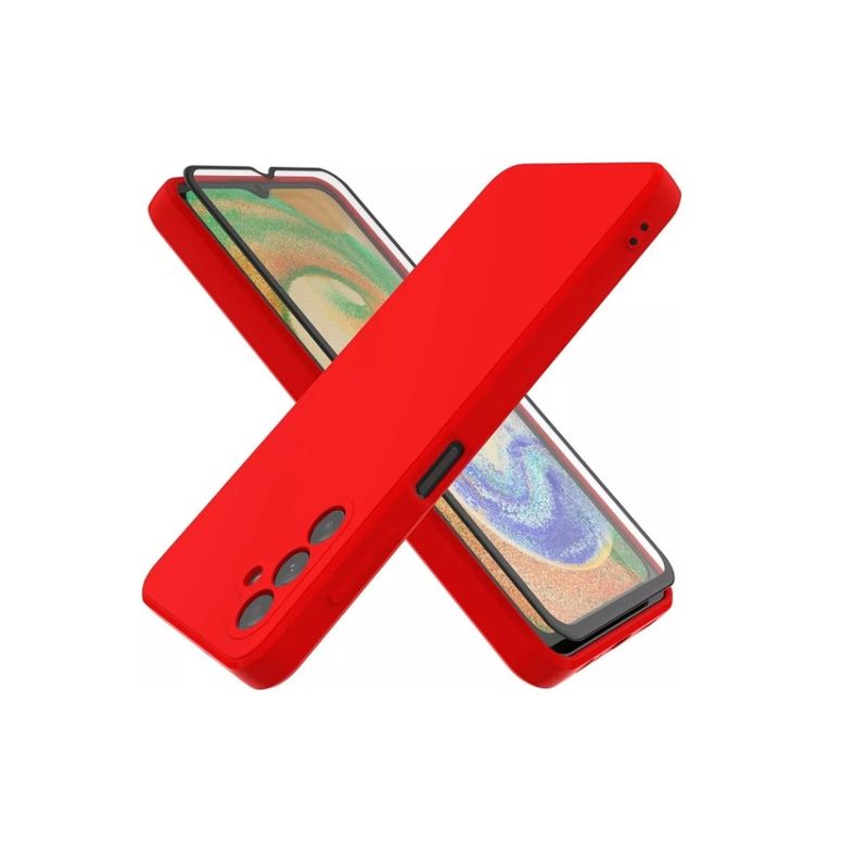 GENERICO - Carcasa Silicona Para Samsung A04S + Lamina Completa Rojo