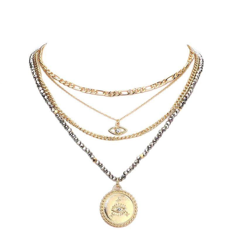VANE COLLECTION - Collar mujer hematita gris baño de oro y ojo turco