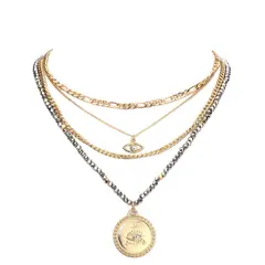 VANE COLLECTION - Collar mujer hematita gris baño de oro y ojo turco