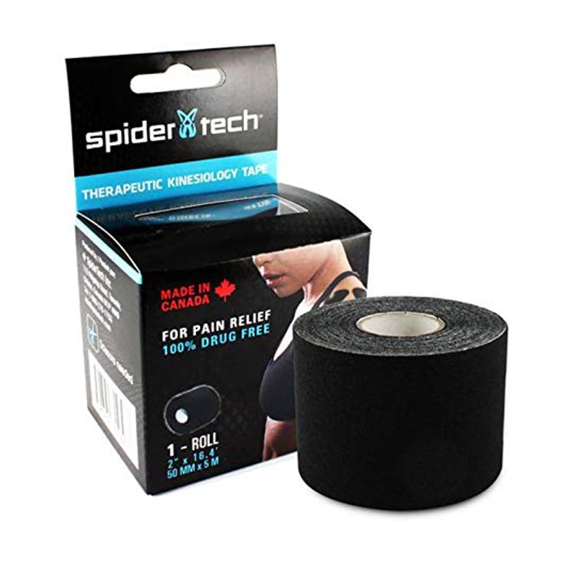 SPIDER TECH - Tape Kinesiologico Spidertech Negro (5 cm x 5 mts) Negro