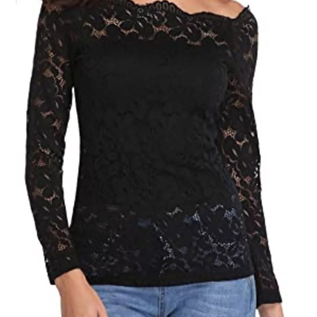 GENERICO - BLUSA POLERA  CASUAL TODO ENCAJE MANGA LARGA DEAL PARA FIESTA, COCTEL