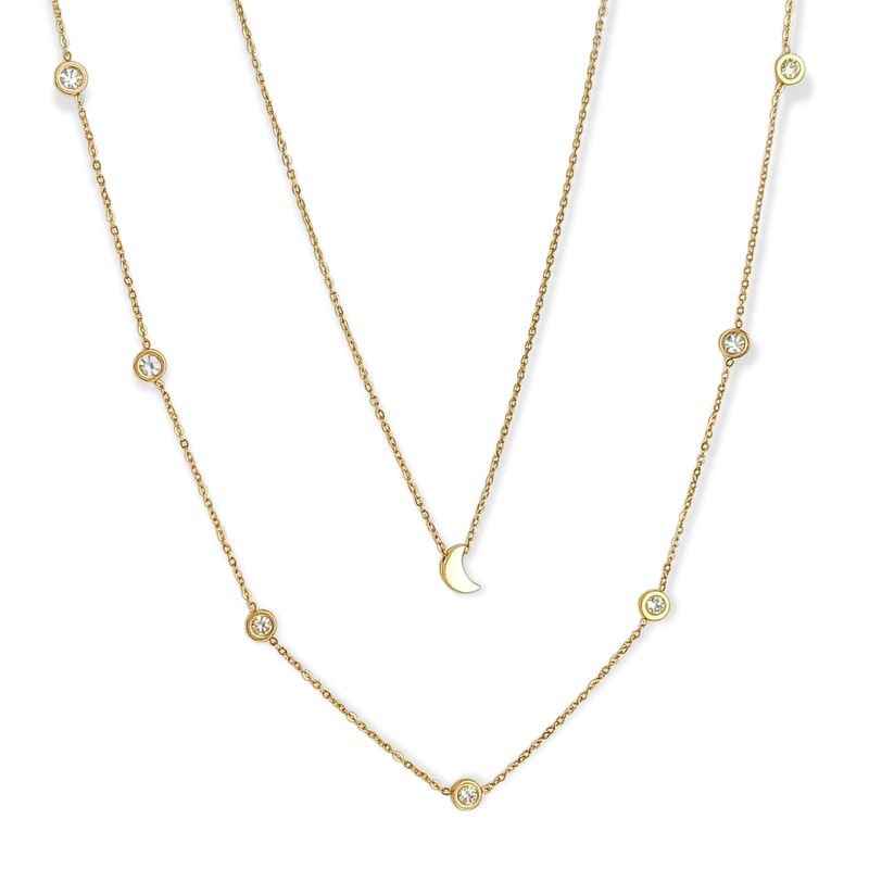 ELBAULDEJUMA - Conjunto Multicapa Colgante Largo Luna Chapado En Oro 18k