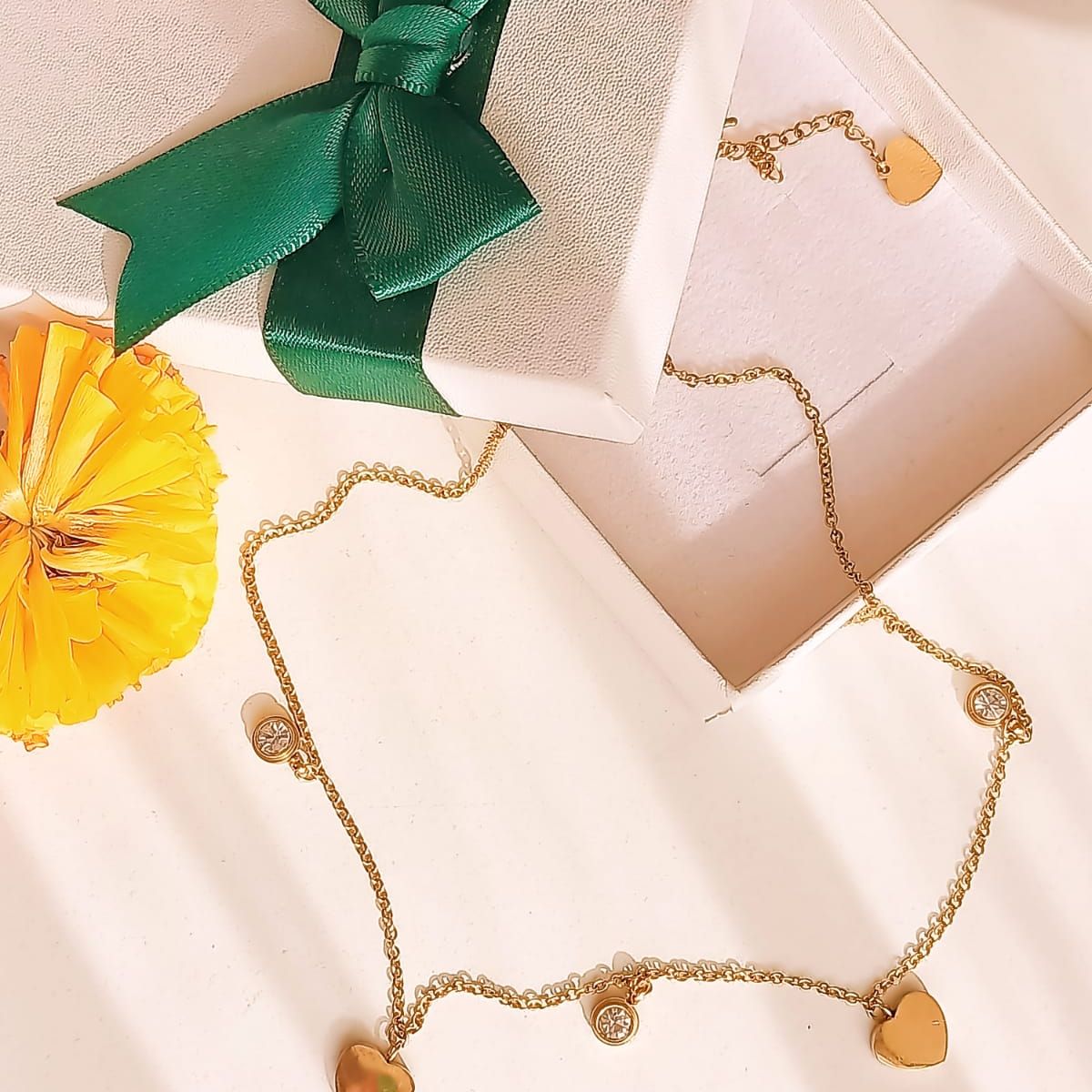 ELBAULDEJUMA - Cadena Colgante Punto De Luz Corazones Chapado En Oro 18k