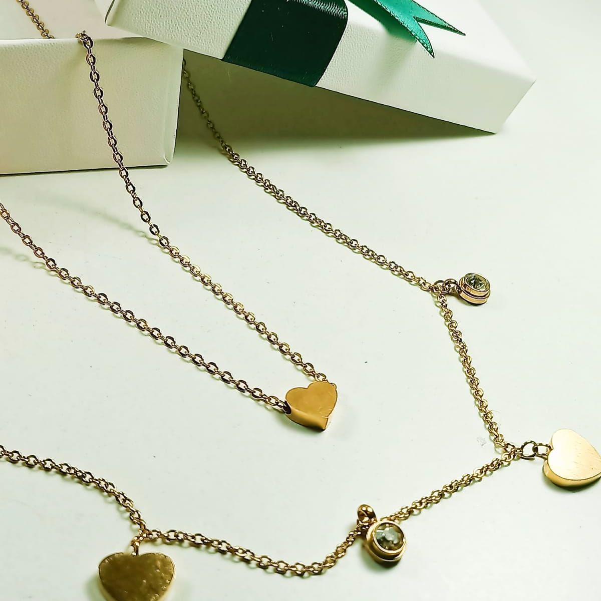 ELBAULDEJUMA - Conjunto Multicapa Colgante Corazón Chapado En Oro 18k Amor