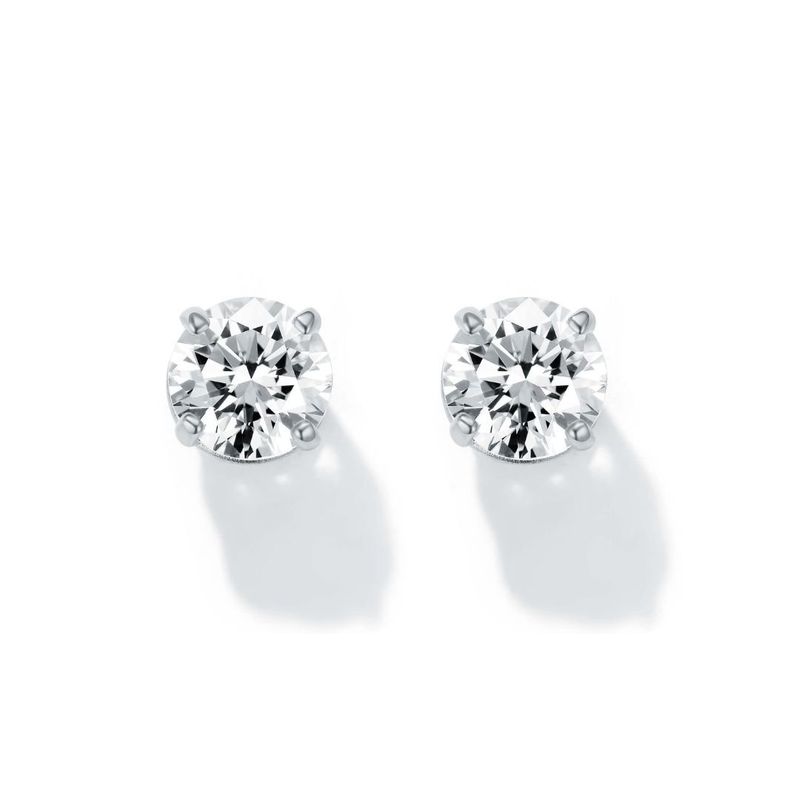 BLOOM CRYSTAL - Aros con solitario de brillante de 4 mm,  chapados en rodio