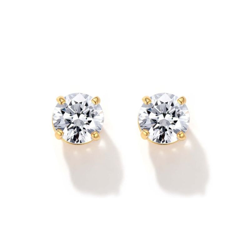 BLOOM CRYSTAL - Aros de plata con Solitario brillante de 4 mm, chapados en oro