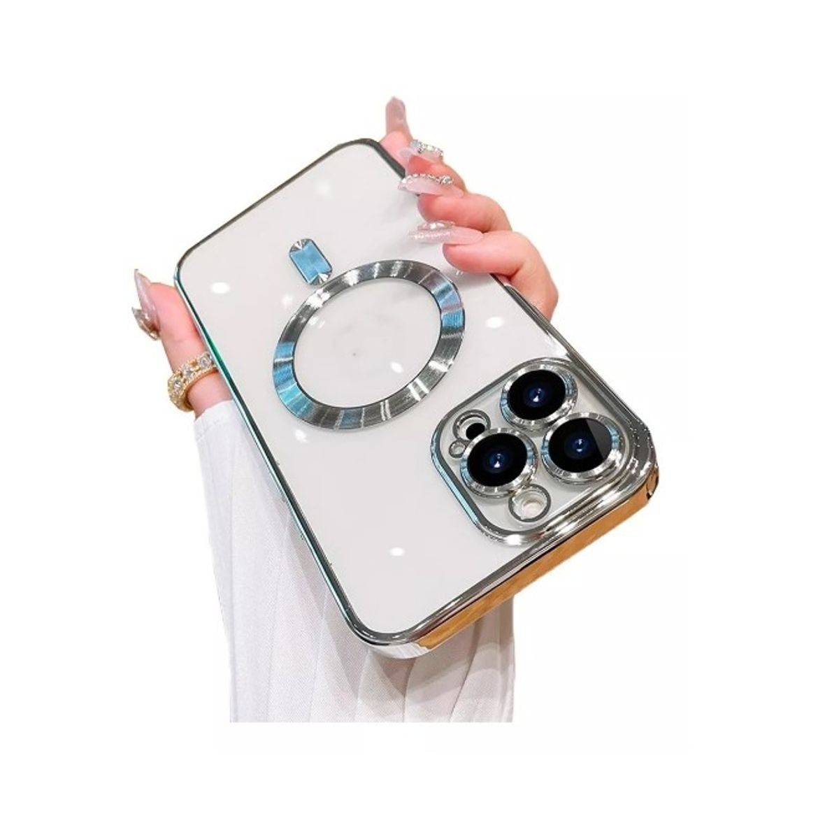 GENERICO - Carcasa Magsafe Protector De Camara Para iPhone 14 Plateado