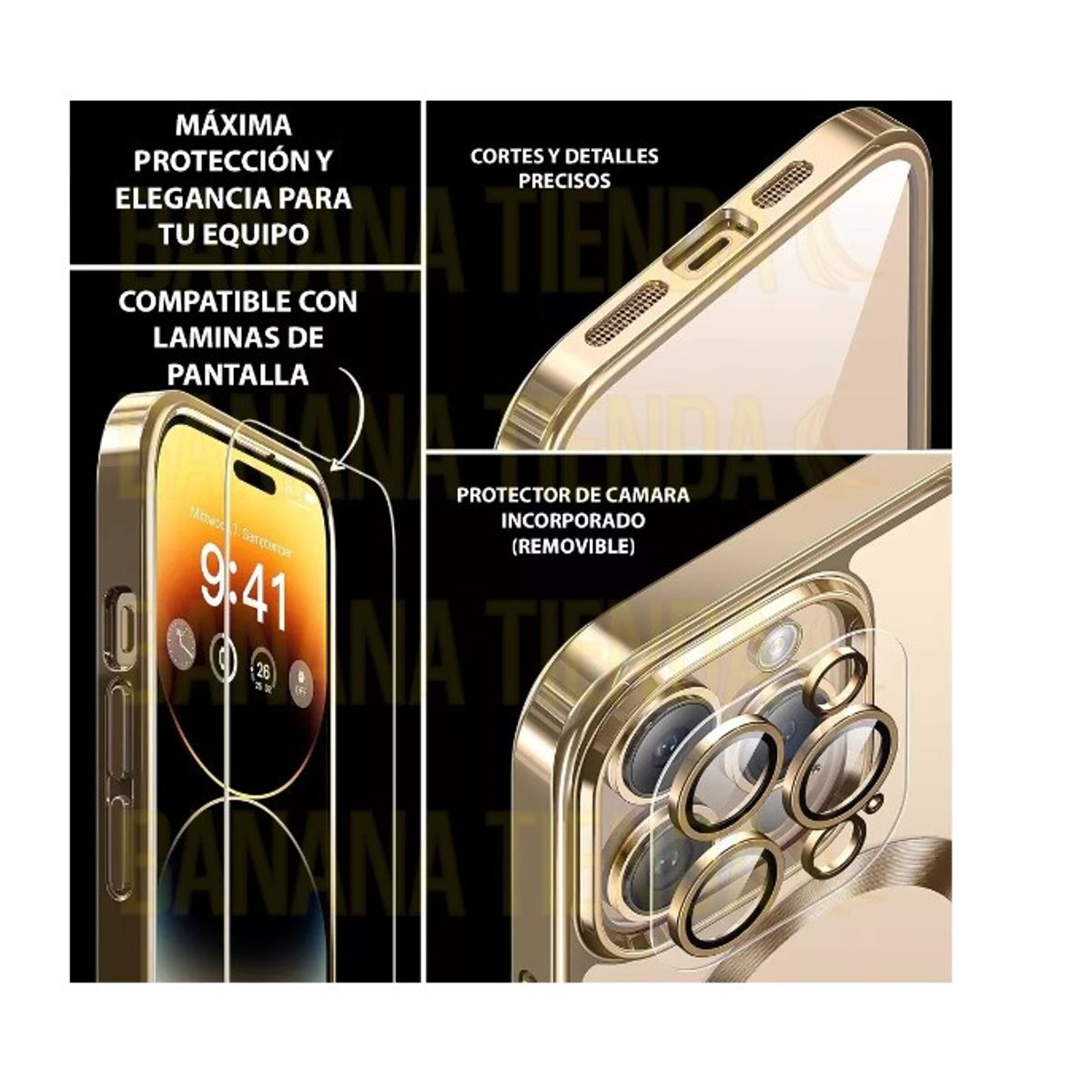 GENERICO - Carcasa Magsafe Protector De Camara Para iPhone 14 Pro Dorado
