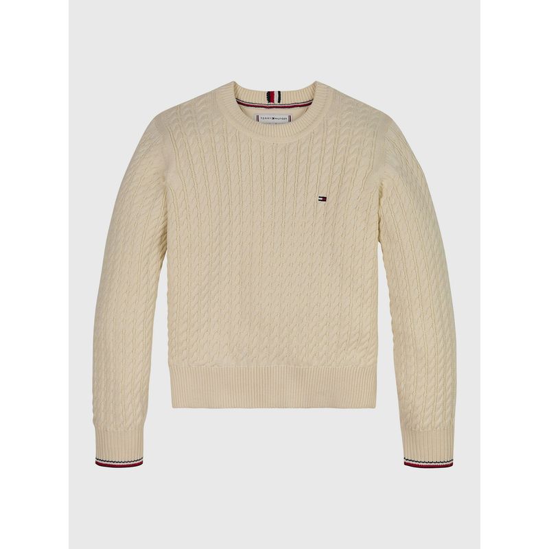 TOMMY HILFIGER - Sweater Punto Canalé Global Stripe Beige Tommy Hilfiger