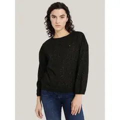 TOMMY HILFIGER - POLERA SOLID CON LOGO NEGRO