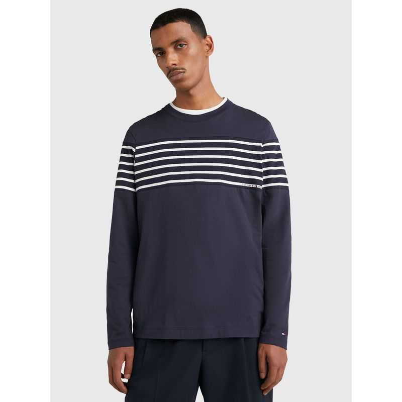 TOMMY HILFIGER - Polera  Striped Con Logo Azul Tommy Hilfiger