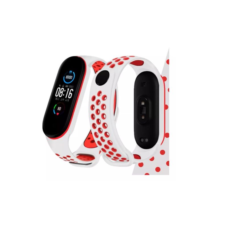 GENERICO - Correas Deportivas Compatible Con Mi Band 56 Blanco y Rojo