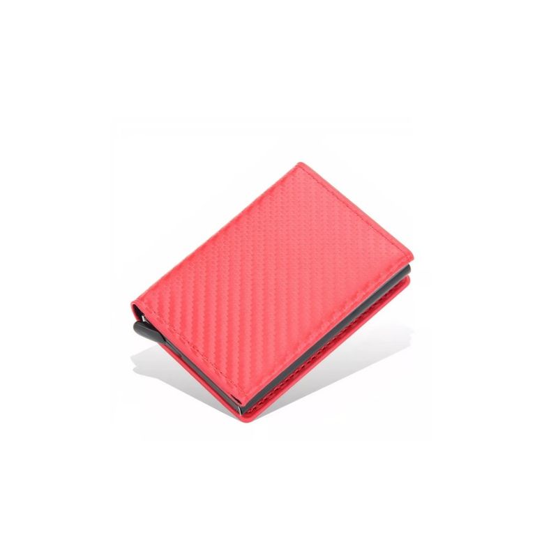 GENERICO - Tarjetero Billetera   Minimalista Hombre Mujer Rfid Cuero Pu Rojo