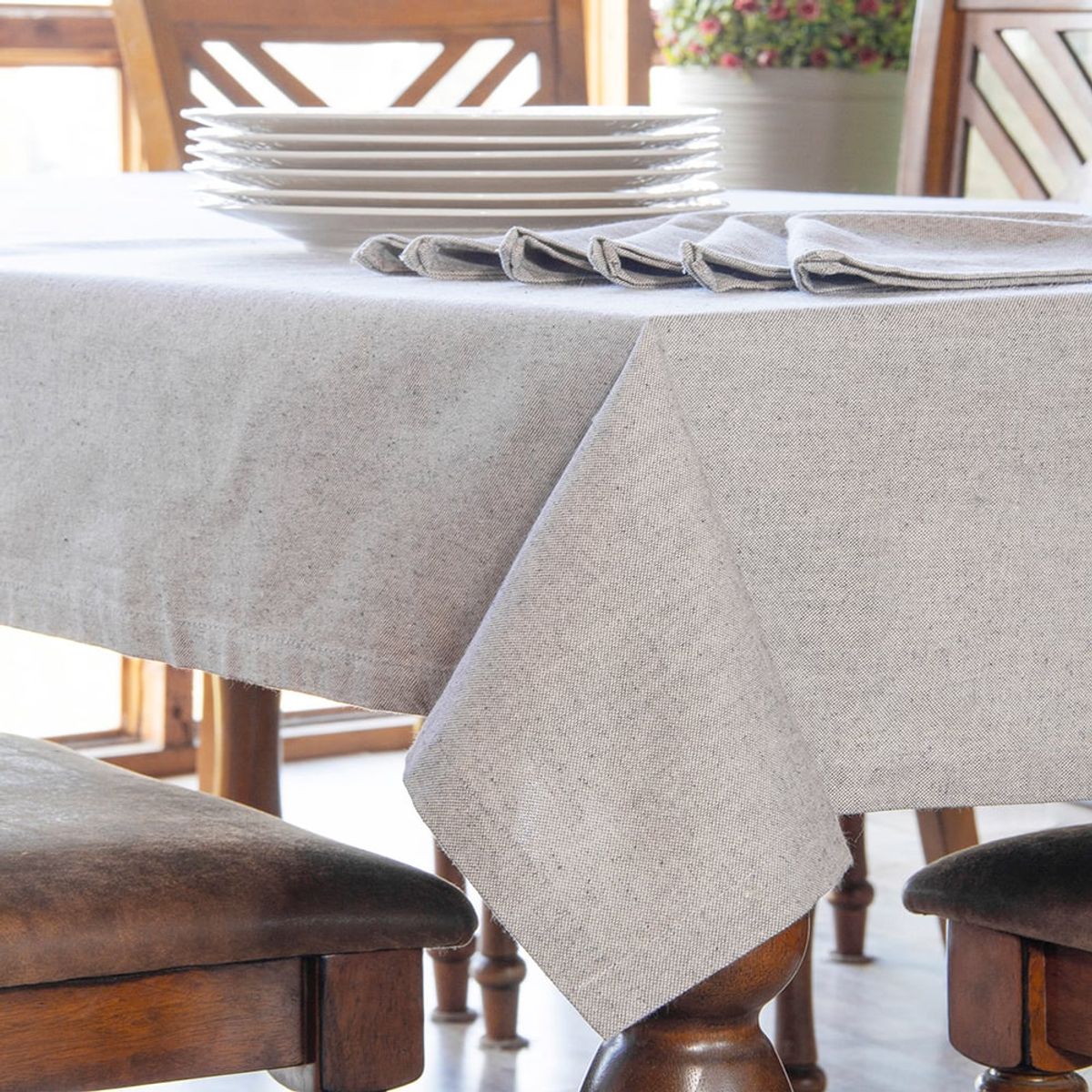 MASEL - Juego Mantel Laika 140x220cm con servilletas tela Gris