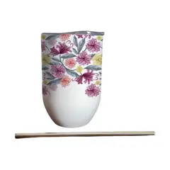 GENERICO - Vaso térmico 325 ml con bombilla y tapa con Flores