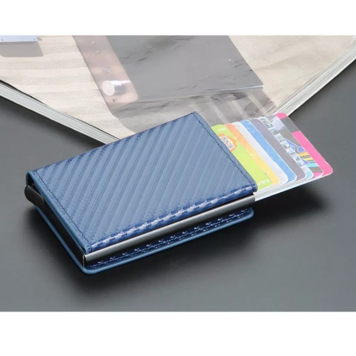 GENERICO - Tarjetero Billetera   Minimalista Hombre Mujer Rfid Cuero Pu Azul