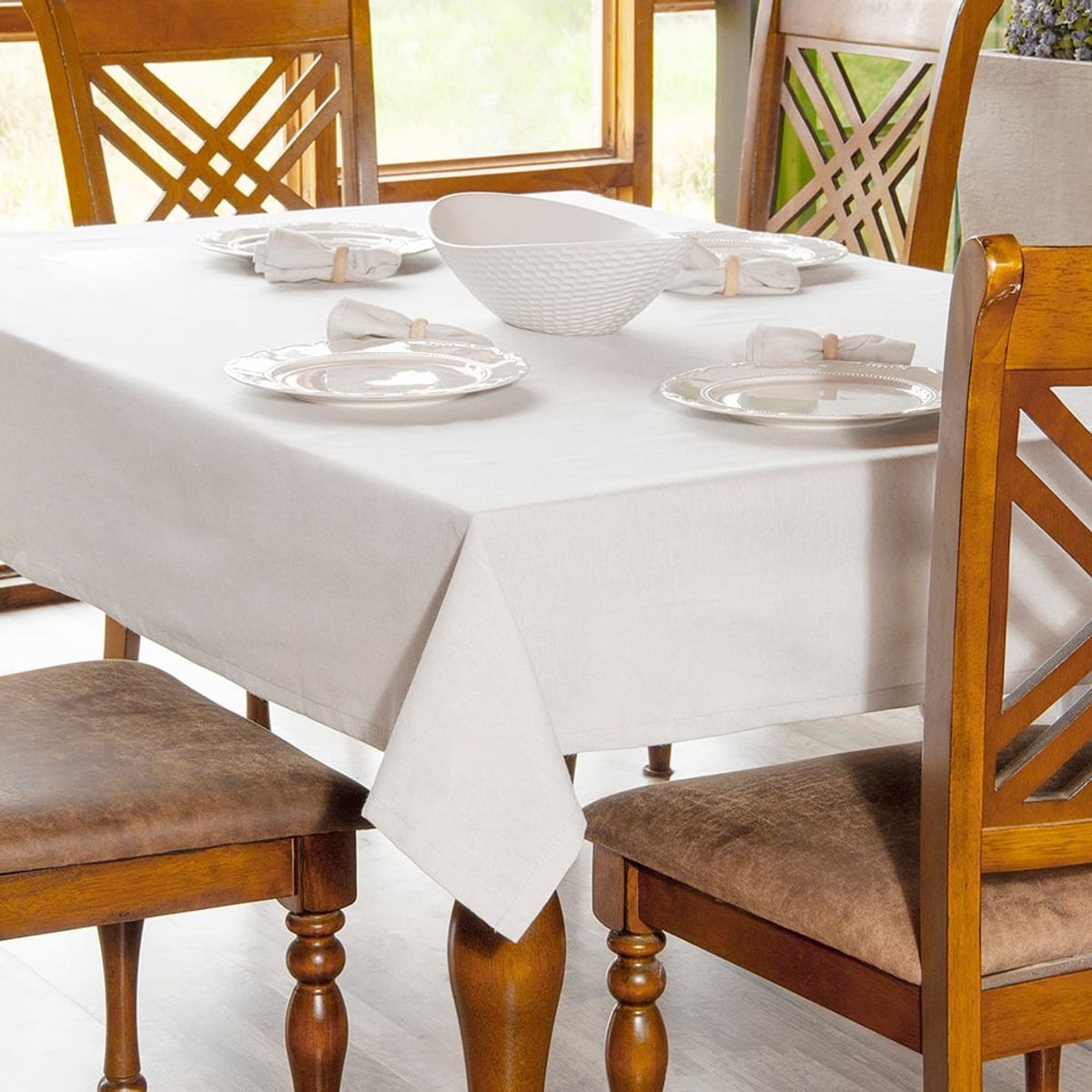 MASEL - Juego Mantel Laika 140x220cm con servilletas tela  Blanco