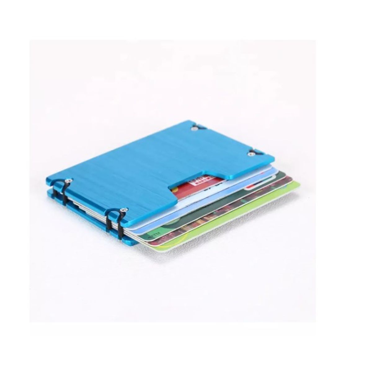 GENERICO - Tarjetero Metalico Aluminio Anti Clonacion Caballero Rfid Azul