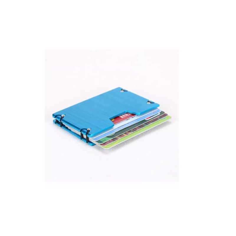 GENERICO - Tarjetero Metalico Aluminio Anti Clonacion Caballero Rfid Azul