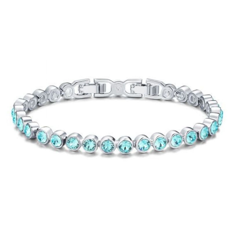 BLOOM CRYSTAL - Pulsera Tennis con Cristal de Austria Turquesa claro baño en rodio