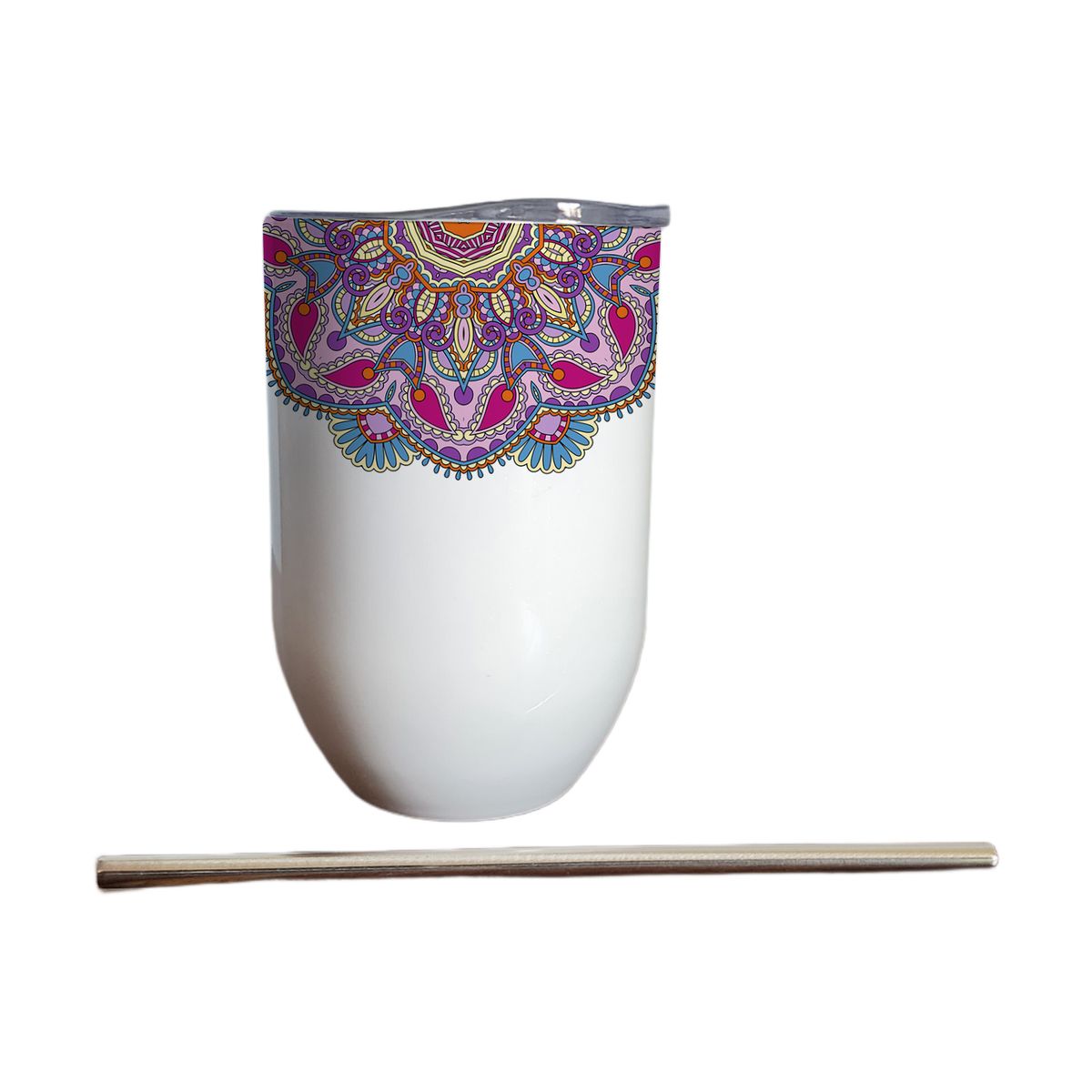 GENERICO - Vaso térmico 325 ml con bombilla y tapa con Mandalas