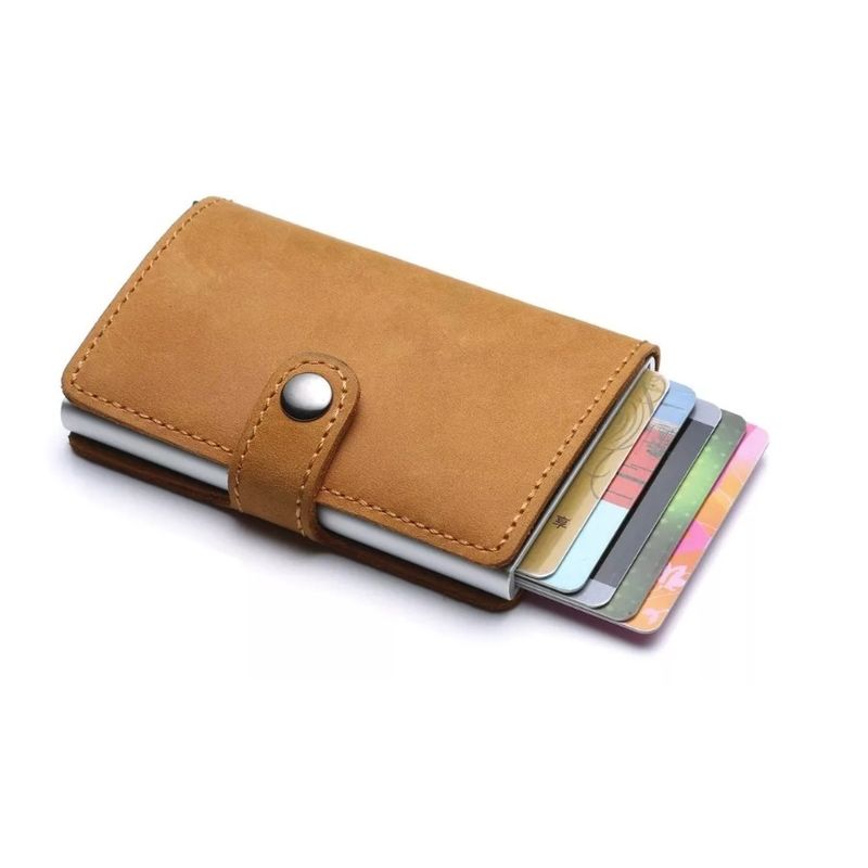 GENERICO - Billetera Tarjetero Rfid Cuero Hombre Mujer Minimalista Brow Marrón